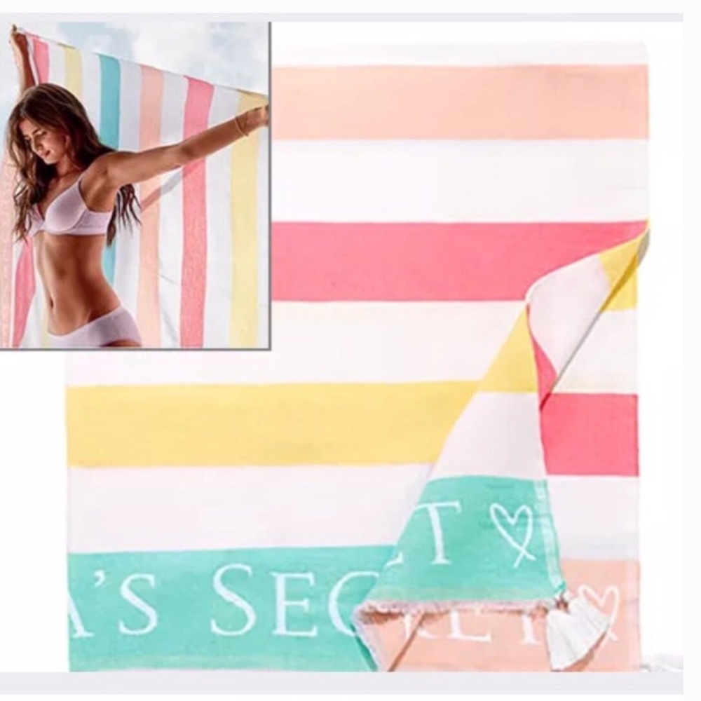 VS | Candy Pastel Striped Tassel Beach Blanket